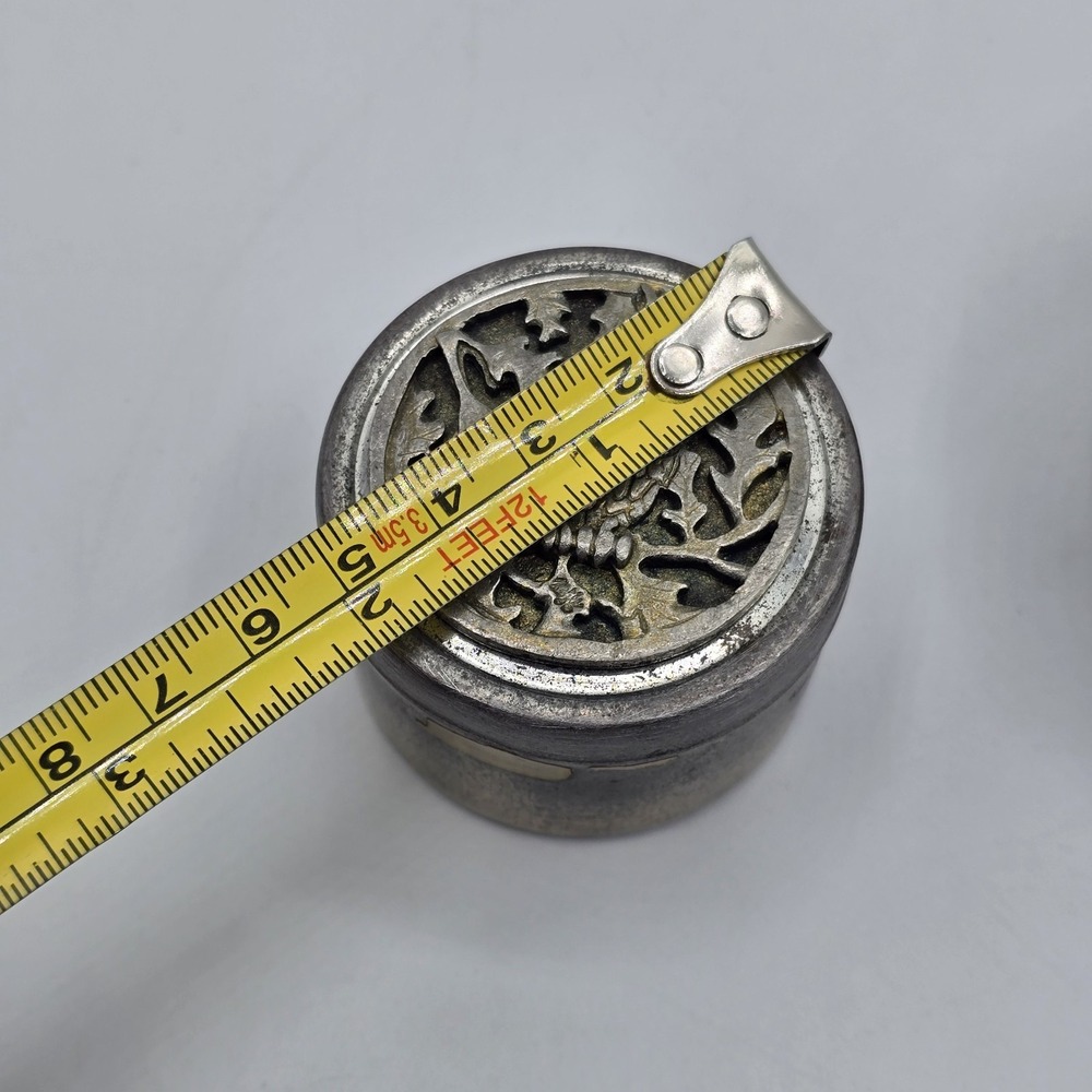 1970s Metzke Pewter Round‎ Panther Lioness Owl Tiger Trinket Tin Box Small AS IS - Picture 9 of 13